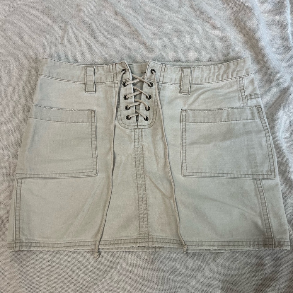 American Eagle Outfitters Lace-Up Khaki Mini Skirt